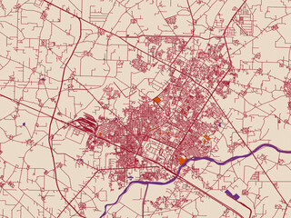 Obraz premium Cartographic city illustration of Yamunanagar, India