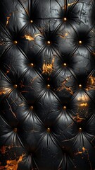 Fototapeta premium Elegant Black Leather Tufted Upholstery with Gold Accents for Luxurious Design.