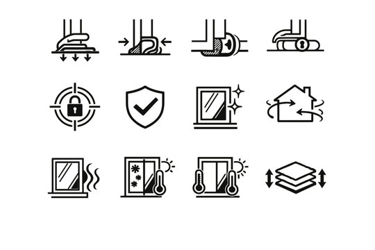 Calm efficiency weatherstrip sash airtight lock compression vector squeeze icon silhouette window
