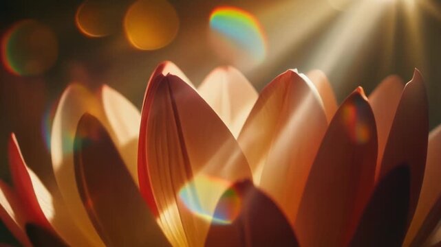 Golden Lotus Flower in Sunlight with Vibrant Orange Petals and Lens Flares