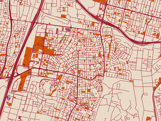 Urban map poster of Herzliya, Israel &ndash; cream and burgundy map