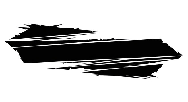 Abstract deep black horizontal banner with sharp, jagged edges and perfectly parallel diagonal white lines, isolated on a transparent background with ample copy space, studio lighting feel, concept of