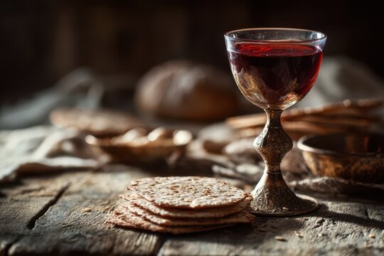 Spiritual Ritual Setting: Unleavened Bread, Wine, and Cross-Beam Light