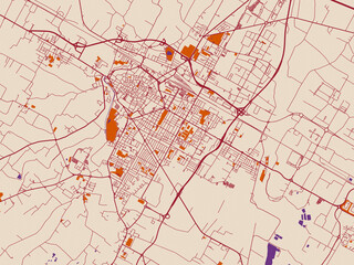 Obraz premium Minimal city map of Forli, Italy with terracotta and violet accents
