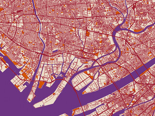 Obraz premium City map of Amagasaki, Japan – warm boho color palette