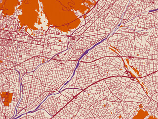 Obraz premium Minimal city map of Fuefuki, Japan with warm boho color palette