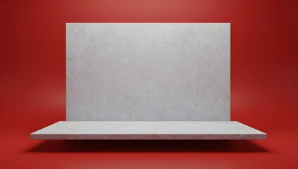 Concrete display stand against red background offers a modern and minimalist aesthetic