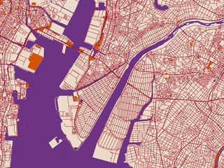 Obraz premium City map of Hekinan, Japan – muted violet water and terracotta