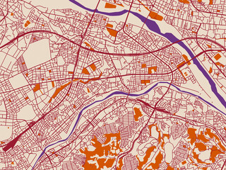 Obraz premium City layout poster — Hino, Japan – cream and burgundy map