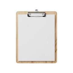Blank wooden clipboard with metal clip isolated on transparent background