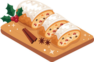 Christmas Stollen Cake &ndash; Cozy Festive Winter Bakery Illustration