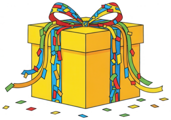 Yellow Gift png Colorful Present cutout Wrapped Package png Festive Box cutout Birthday Gift png Holiday Present cutout Ribbon Wrapped box png Cartoon isolated transparent background image
