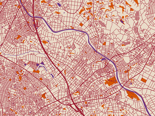 Obraz premium City map of Iwatsuki, Japan – cream and burgundy map