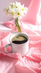 Morning Coffee with Daffodils - A Moment of Serenity.