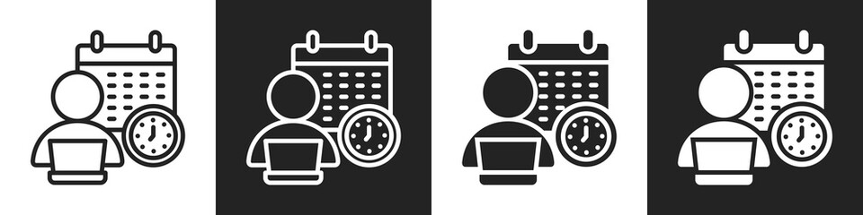 Scheduling Line And Solid Icon In White And Black Background