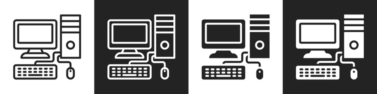 Computer Line And Solid Icon In White And Black Background