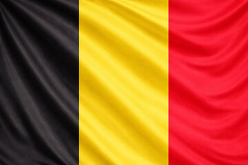 Obraz premium Belgium National Flag Waving Horizontally with Realistic Fabric Texture