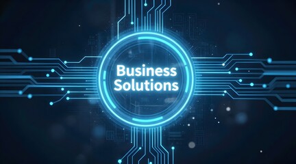 Abstract business solutions concept with glowing lines and circular frame