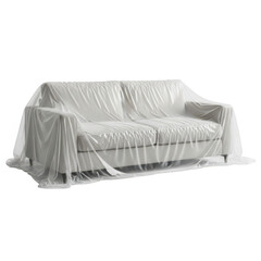 Covered sofa ready for storage isolated on transparent background