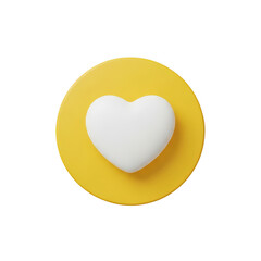 White heart on yellow circle isolated on transparent background