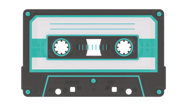Retro cassette tape vector illustration. Stylized flat design music icon. Nostalgic 80s and 90s audio media graphic isolated on white background