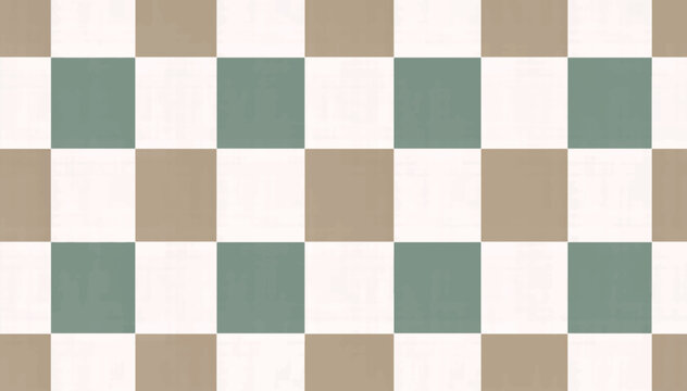 Seamless checkered pattern with linen texture. Minimalist geometric vector illustration. Beige and sage green square grid background