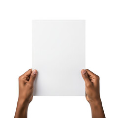 Obraz premium Hands holding blank paper isolated on transparent background
