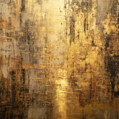 Abstract gold textured painting background with grunge brush strokes and metallic tones