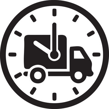 Fast Delivery Icon with Clock, On-Time Shipping and Logistics Truck Symbol