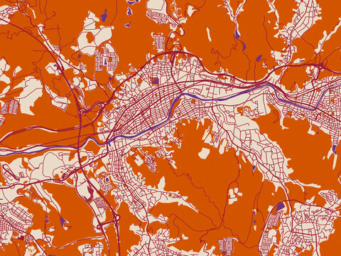 Urban map poster of Toki, Japan &ndash; burgundy linework on cream
