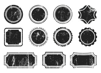 Grunge Circle Shapes Vector Set with Old Dirty Round Forms, Distressed Frames and Textured Design Elements for Logo Branding Label Badge and Vintage Graphic Projects