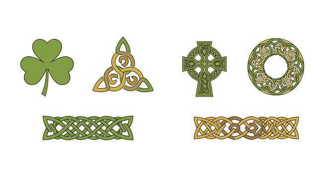 Celtic knotwork designs with shamrock and cross