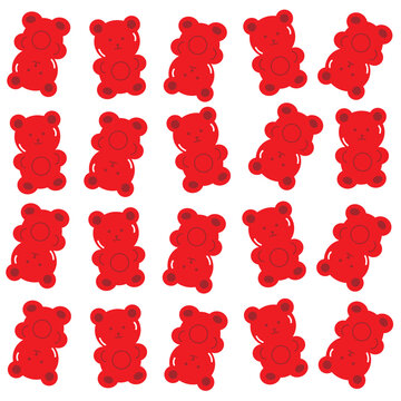 Brillante estampado sin costuras con ositos de goma rojos.