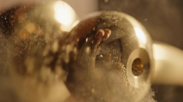 Artistic Shot Put Moment: A detailed capture of the athletic precision during a shot put event, showing the dynamic release of the metal sphere with an accompanying cloud of energy.