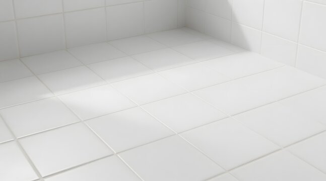 Clean white tiled wall and floor corner for a bathroom or shower