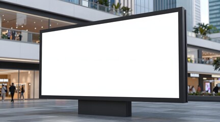 Blank billboard stands ready for advertising amidst a bustling city environment