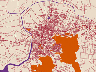 Obraz premium Street grid map of Batu Pahat, Malaysia