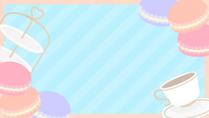 マカロン ティー お茶会 パステル かわいい VTuber 配信 サムネイル バナー デザイン 背景 イラスト