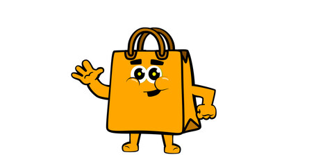 Cute happy shopping bag mascot character, for promotion, sales and e commerce.