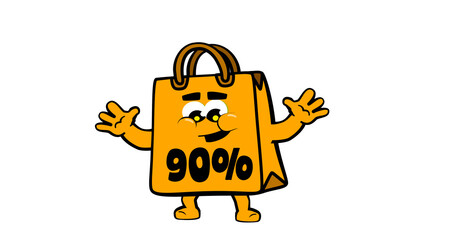 Cute happy shopping bag mascot character, for promotion, sales and e commerce. DISCOUNT FROM 90%