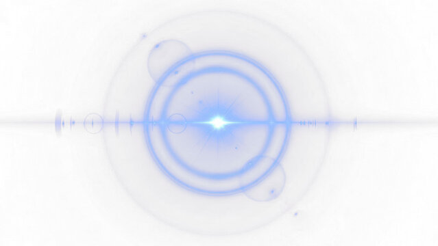 Circular pattern with concentric rings in shades of blue radiating from a central point on a light background