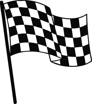Checkered racing flag waving on a pole symbol of victory and competition isolated on white background for motorsport graphics