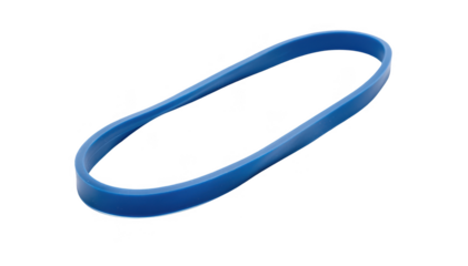 Isolated resistance band in vibrant blue looped to demonstrate tension used in gentle neck strengthening exercises against a clean white background.