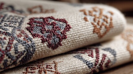 Traditional woven fabric with intricate geometric patterns for textile design inspiration
