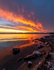 Fiery Sunset Over Lake Tahoe - A Breathtaking Landscape.