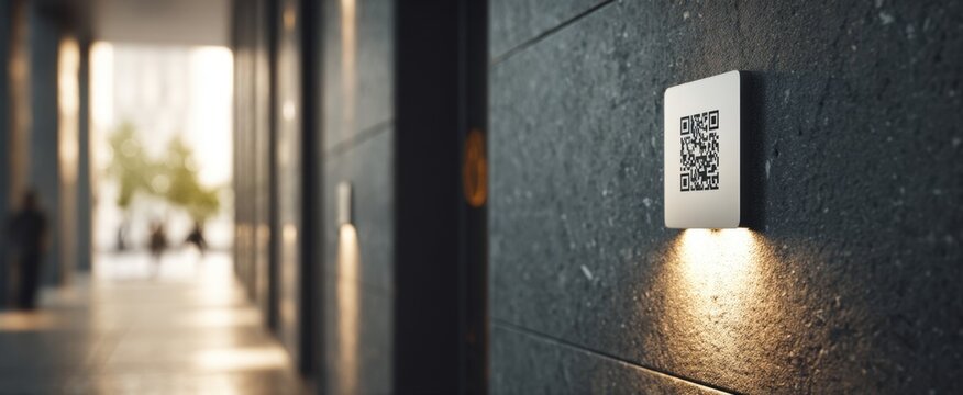 Modern urban setting with QR code on wall for technology and marketing concepts - Powered by Adobe