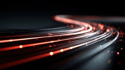 Speed motion of red streaks of light lines on dark background creating dynamic energy in a nighttime setting