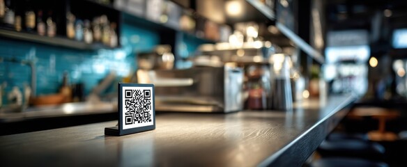 Qr code on cafe counter for contactless payment and ordering