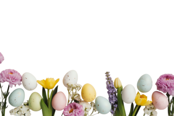 Minimal Easter pastel eggs in the corner, transparent background