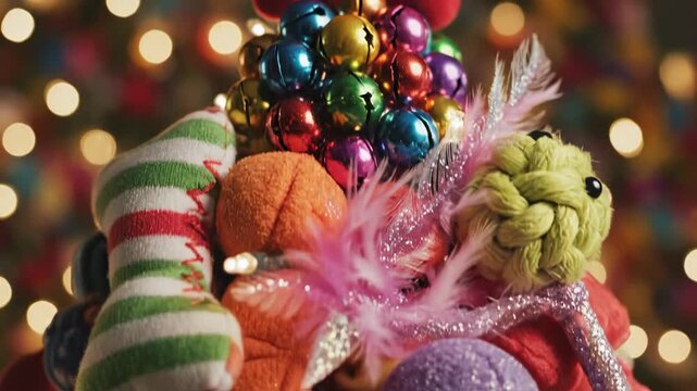 Festive Assemblage: An artistic arrangement of vibrant toy, with a medley of playful items that evoke childlike wonder and anticipation. 